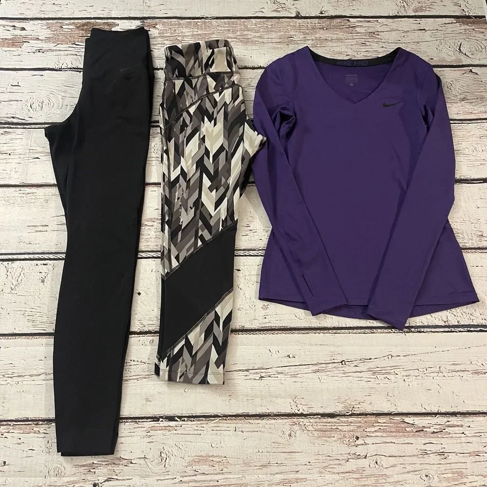 Nike Dri Fit L Legging & Long‎ Sleeve Pro Shirt Women's Size Small Lot of 3
